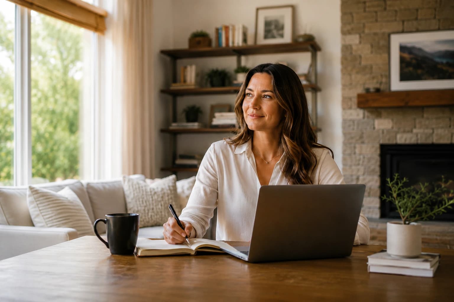 Woman working remotely from home on a laptop